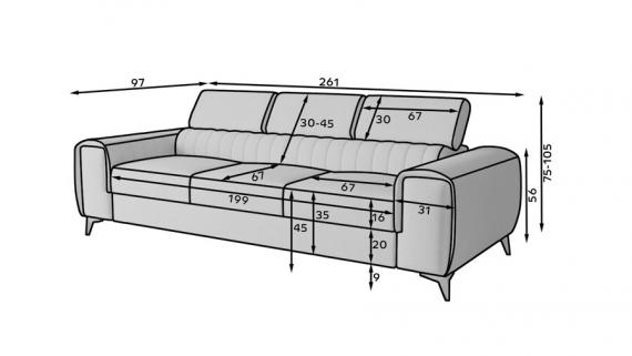 Foto Sofá cama con reposacabezas reclinables - LAURENCE, Gris