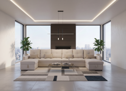 Sofá Cama en U  400x135 cm con 2 Arcones y Patas Altas Portavasos Integrados USB + Tipo-C - Costa U LUX