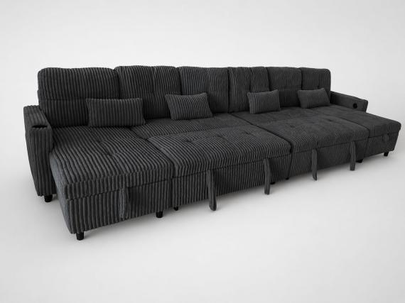 Foto Sofá Cama en U de Tela de Pana 400x135 cm con 2 Arcones Portavasos Integrados USB Tipo-C - Costa U LUX GRIS OSCURO