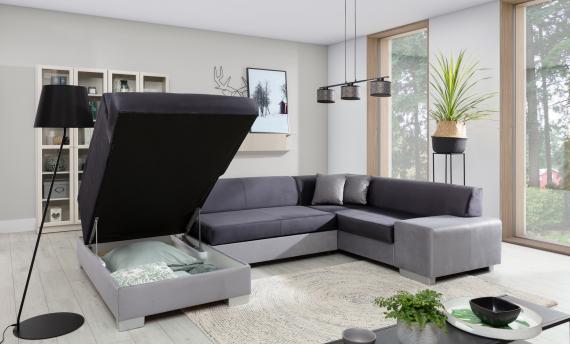 Foto SOFÁ CAMA FORMA DE U 322 CM X 204 CM HAVANA GRIS TELA/BLANCO POLIPIEL