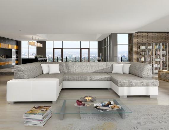 Foto SOFÁ CAMA FORMA DE U 322 CM X 204 CM HAVANA GRIS TELA/BLANCO POLIPIEL
