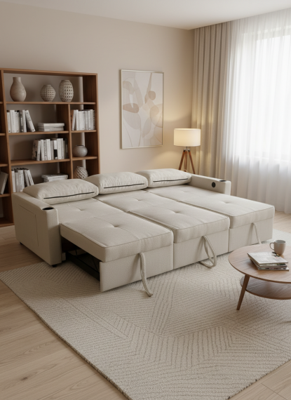 Foto Sofá cama lineal 3 plazas moderno+USB+type-C+portavasos-246cm - COSTA R