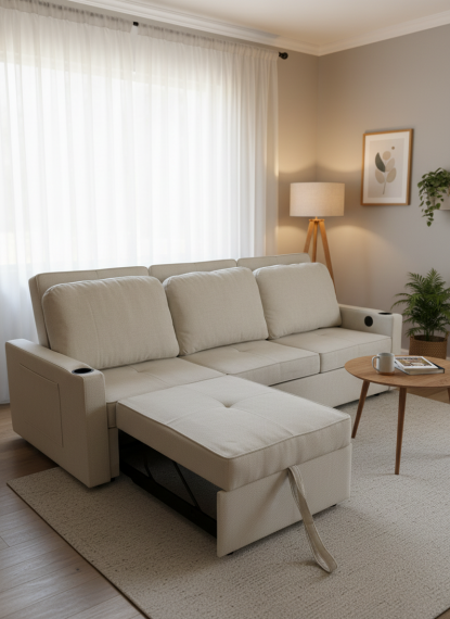 Foto Sofá cama lineal 3 plazas moderno+USB+type-C+portavasos-246cm - COSTA R