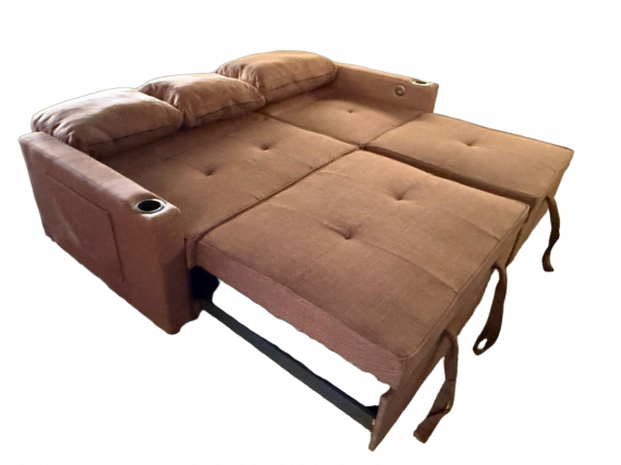 Foto Sofá cama lineal 3 plazas moderno+USB+type-C+portavasos - marrón - 210cm - COSTA R