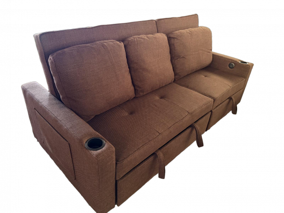 Foto Sofá cama lineal 3 plazas moderno+USB+type-C+portavasos - marrón - 210cm - COSTA R