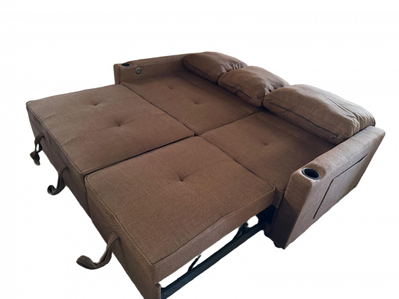 Foto Sofá cama lineal 3 plazas moderno+USB+type-C+portavasos - marrón - 210cm - COSTA R