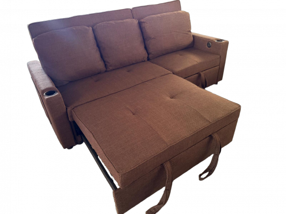 Foto Sofá cama lineal 3 plazas moderno+USB+type-C+portavasos - marrón - 210cm - COSTA R