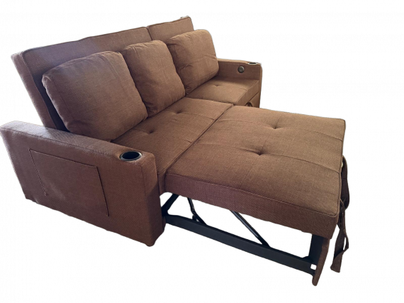 Foto Sofá cama lineal 3 plazas moderno+USB+type-C+portavasos - marrón - 210cm - COSTA R