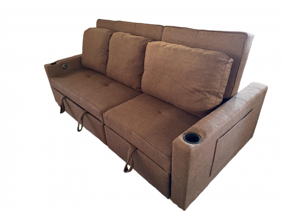 Foto Sofá cama lineal 3 plazas moderno+USB+type-C+portavasos - marrón - 210cm - COSTA R