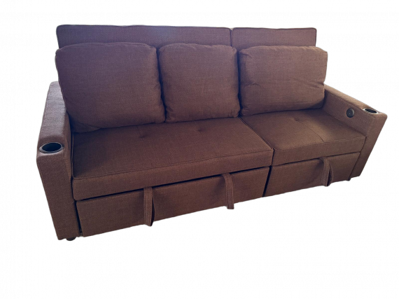 Foto Sofá cama lineal 3 plazas moderno+USB+type-C+portavasos - marrón - 210cm - COSTA R