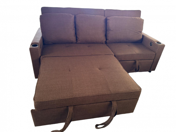 Foto Sofá cama lineal 3 plazas moderno+USB+type-C+portavasos - marrón - 210cm - COSTA R