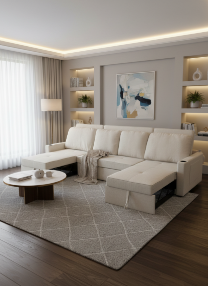 Foto Sofá cama lineal 4 plazas moderno+USB+type-C+portavasos-284cm - COSTA R