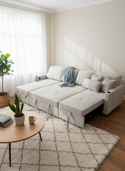 Foto Sofá cama lineal 4 plazas moderno+USB+type-C+portavasos-284cm - COSTA R