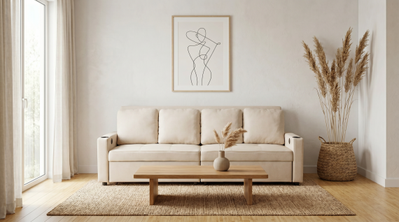 Foto Sofá cama lineal 4 plazas USB type-C portavasos 252cm - Costa R