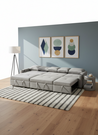 Foto Sofá cama lineal 5 plazas moderno+USB+type-C+portavasos-320cm - COSTA R