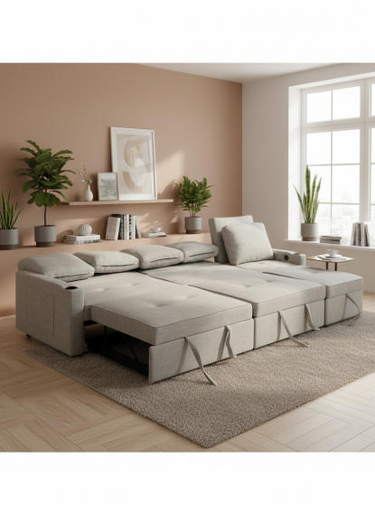 Foto Sofá cama lineal 5 plazas moderno+USB+type-C+portavasos-320cm - COSTA R