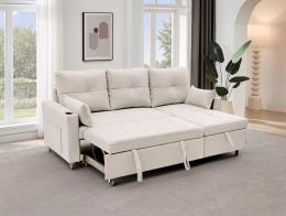 Modern 3-Seater Sofa Bed with Storage and High Legs | USB | Type-C | Cup Holder | 210cm x 135cm | Costa Lux Beige