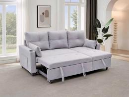 SOFÁ CAMA MODERNO REVERSIBLE I 3 PLAZAS CON ARCÓN Y PATAS ALTAS I USB I TYPE-C I PORTAVASOS 210 CM X 135 CM COSTA LUX GRIS CLARO