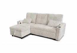 Modern 3-seater reversible sofa bed with storage compartment + USB + Type-C + cup holders - 210cm x 135cm light gray corduroy fabric - COSTA LUX