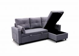 SOFÁ CAMA MODERNO REVERSIBLE I 3 PLAZAS CON ARCÓN Y PATAS ALTAS I USB I TYPE-C I PORTAVASOS 210 CM X 135 CM COSTA LUX GRIS OSCURO