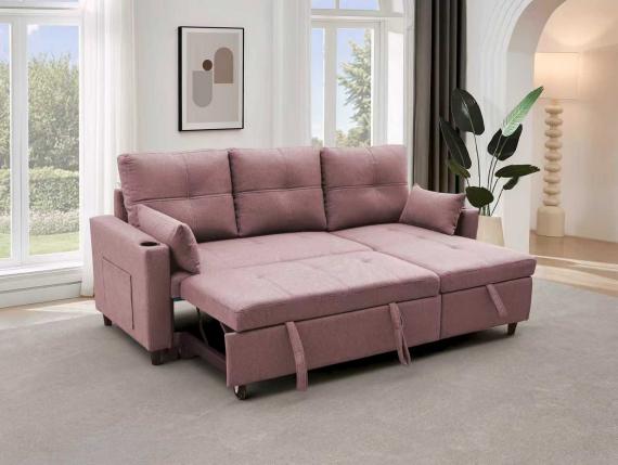 Photo Modern Reversible Sofa Bed | 3 Seater with Storage and High Legs | USB | Type-C | Cup Holder | 210 cm x 135 cm | Costa Lux Brown