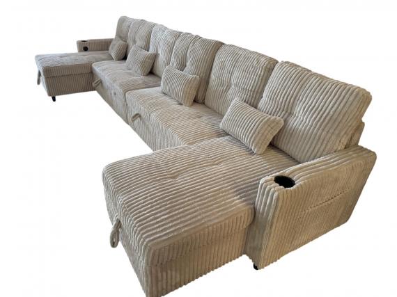 Foto Sofá cama  moderno con arcon de almacenamiento+USB+type-C+portavasos-400cm x 135cm  tela pana - COSTA U LUX