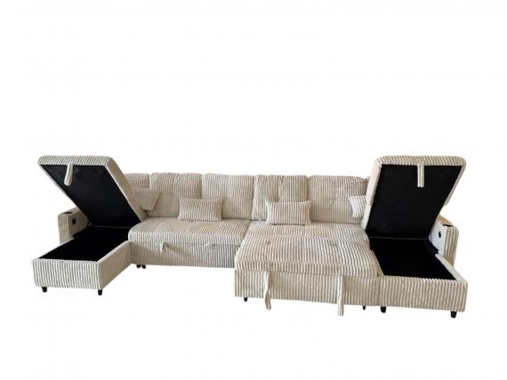 Foto Sofá cama  moderno con arcon de almacenamiento+USB+type-C+portavasos-400cm x 135cm  tela pana - COSTA U LUX