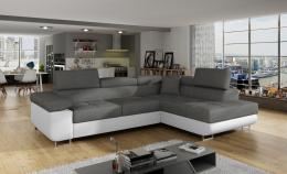 Sofá cama rinconera con arcón gris/blanco, tela/polipiel - Anton, 272x203