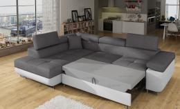 Sofá cama rinconera con arcón gris/blanco, tela/polipiel - Anton, 272x203
