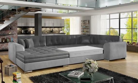 Foto Sofá cama rinconera - Damario, Gris oscuro tela / Gris claro tela, 340cm x 190cm OFERTA