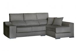 Sofá chaise longue, asientos extraíbles, cabezales abatibles, 2 pufs - LUCIA, Antracita