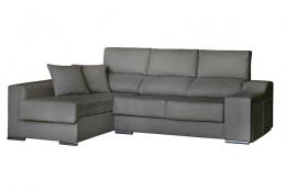 Sofá chaise longue, asientos extraíbles, cabezales abatibles, 2 pufs - LUCIA, Antracita