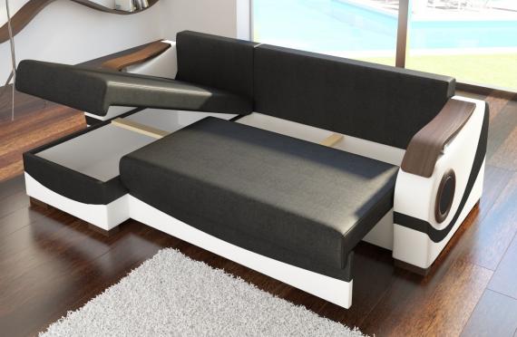 Foto Sofá chaise longue cama con reposabrazos de madera – Puerto, Beige / Marrón