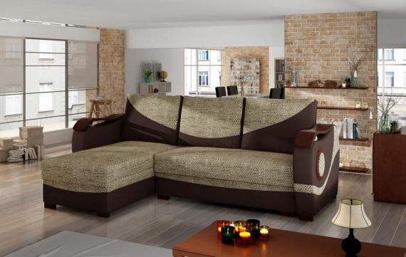 Foto Sofá chaise longue cama con reposabrazos de madera – Puerto, Beige / Marrón