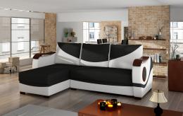 Sofá chaise longue cama con reposabrazos de madera – Puerto, Negro / Blanco