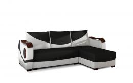 Sofá chaise longue cama con reposabrazos de madera – Puerto, Negro / Blanco