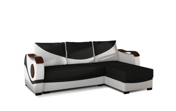 Foto Sofá chaise longue cama con reposabrazos de madera – Puerto, Negro / Blanco