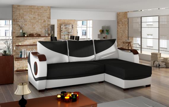 Foto Sofá chaise longue cama con reposabrazos de madera – Puerto, Negro / Blanco