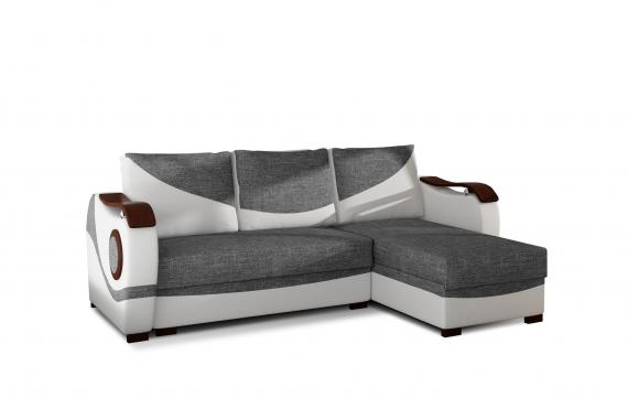 Foto Sofá chaise longue cama con reposabrazos de madera – Puerto, Gris / Blanco