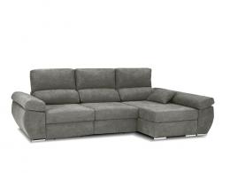 Sofá chaise longue con asientos deslizantes y arcón – Noa, Gris claro