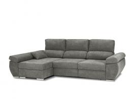 Sofá chaise longue con asientos deslizantes y arcón – Noa, Gris claro