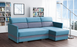 Sofá chaise longue con cama muy cómodos y estilo - KOLIBER, Azul / Gris, 220 cm x 146