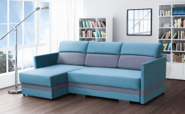 Sofá chaise longue con cama muy cómodos y estilo - KOLIBER, Azul / Gris, 220 cm x 146