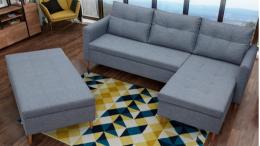 Sofá chaise longue con puf - AREO, Gris