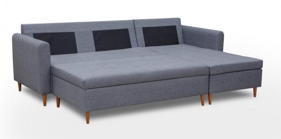 Foto Sofá chaise longue con puf - AREO, Gris claro