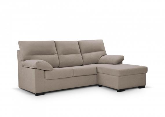 Foto Sofá Chaise Longue económico en tela sintética reversible 3 pl – Bruselas, Beige