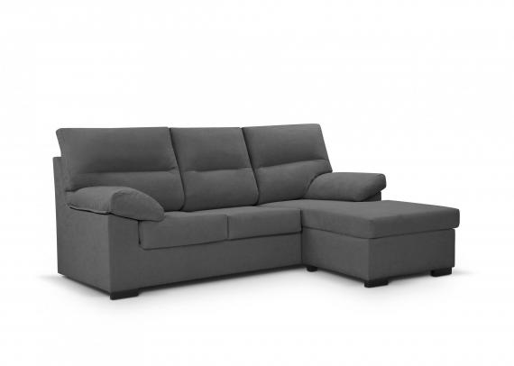 Foto Sofá Chaise Longue económico en tela sintética reversible 3 pl – Bruselas, Gris oscuro