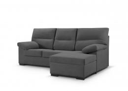 Sofá Chaise Longue económico en tela sintética reversible 3 pl – Bruselas, Gris oscuro