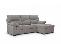 Sofá Chaise Longue económico en tela sintética reversible 3 pl – Bruselas, Gris claro