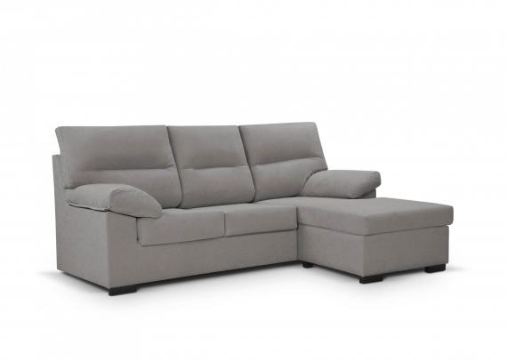 Foto Sofá Chaise Longue económico en tela sintética reversible 3 pl – Bruselas, Gris claro